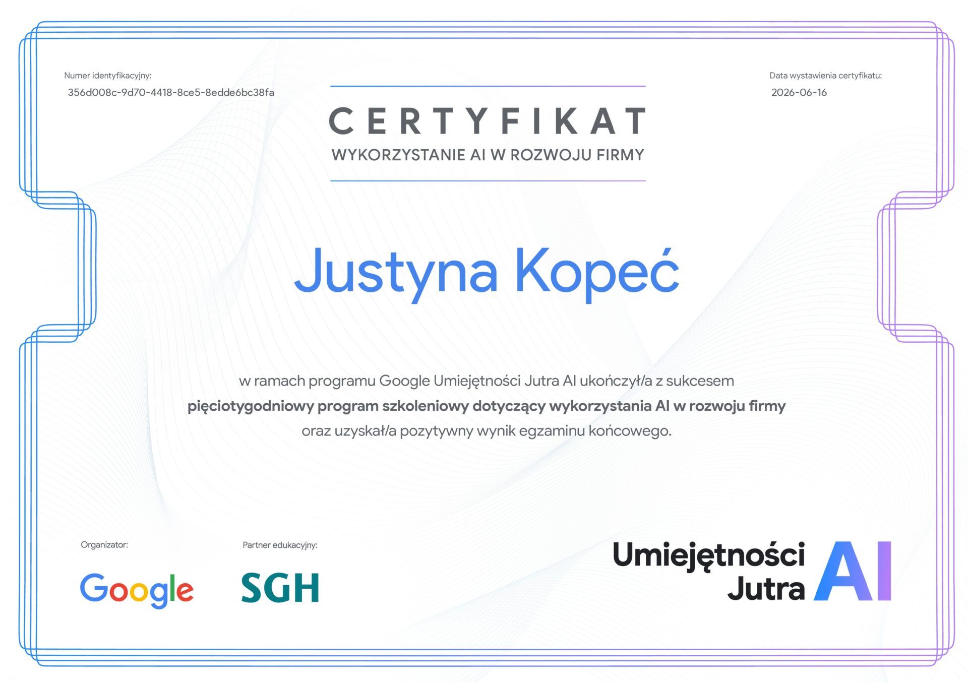 Certyfikat Google SGH
