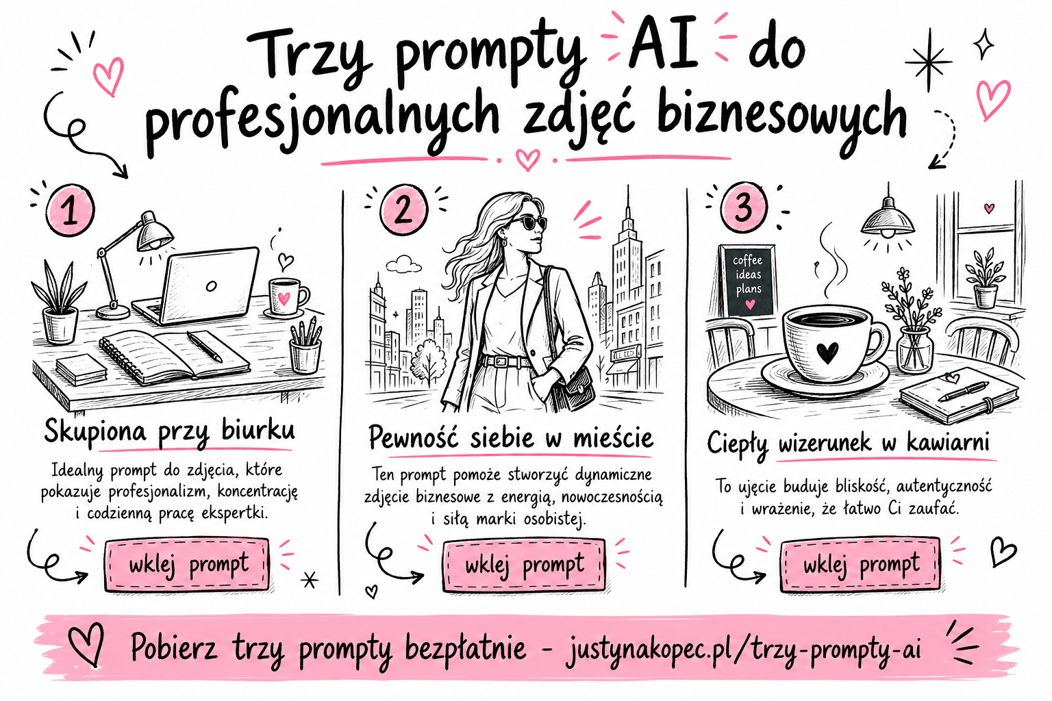 Trzy prompty AI do&nbsp;profesjonalnych zdjęć biznesowych - bez&nbsp;fotografa, studia i&nbsp;specjalistycznej wiedzy Justyna Kopeć artykuł blogowy